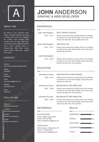 Clean and minimalistic personal vector resume / cv template