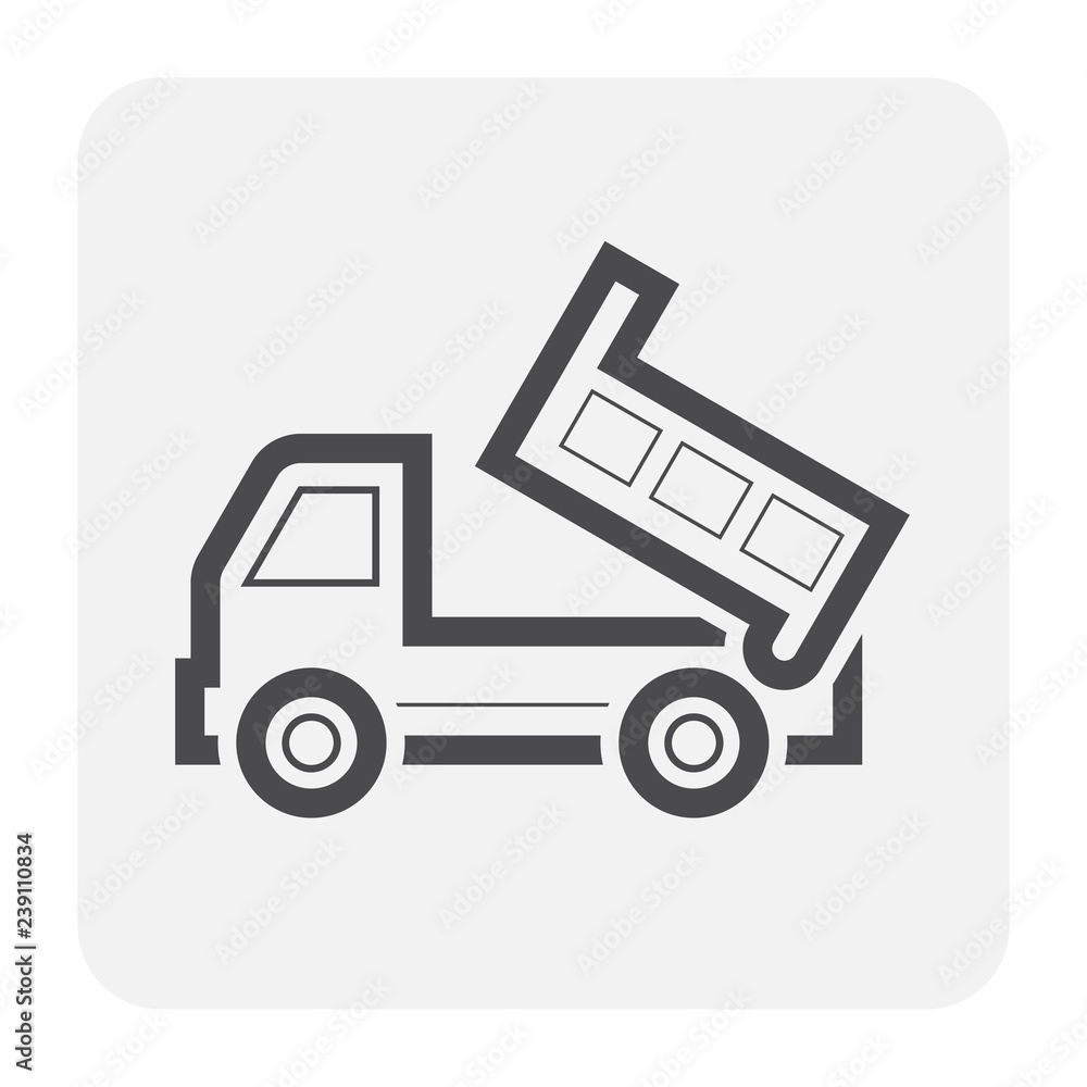Dump truck vector icon. May called tipper truck, dumper trailer or tip ...