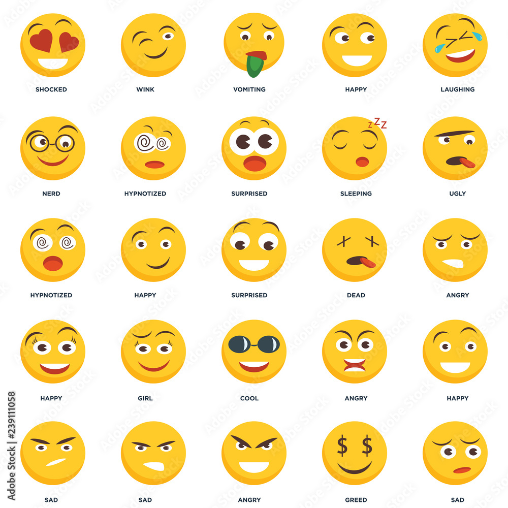 Set Of 25 icons such as Sad, Greed, Angry, Ugly, Dead, Cool, Happy, Nerd, Vomiting, Wink icon Set Of 25 icons such as Sad, Greed, Angry, Ugly, Dead, Cool, Happy, Nerd, Vomiting, Wink icon