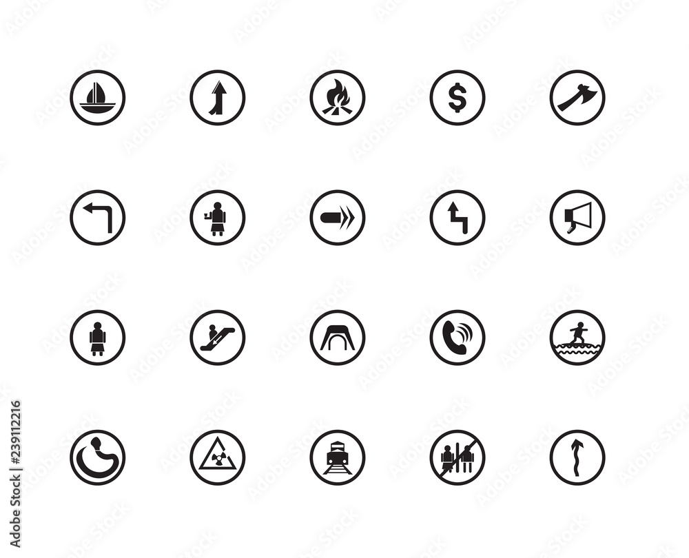 Set Of 20 icons such as Curvy Road Ahead, No Toileting, Diesel train, Radioactive, Snake, Lumberjack, Left Bend, Tunnel, Women, Woman Holding Cup, Camping bonfire, icon pack Set Of 20 icons such as Curvy Road Ahead, No Toileting, Diesel train, Radioactive, Snake, Lumberjack, Left Bend, Tunnel, Women, Woman Holding Cup, Camping bonfire, icon pack