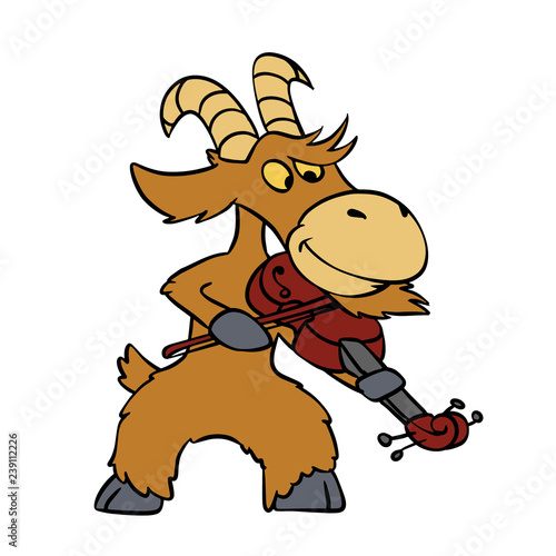 Goat playing violin cartoon