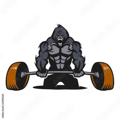 Gorilla  bodybuilder with a barbell