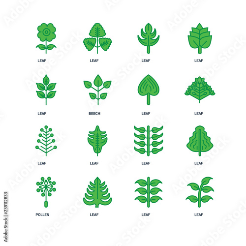 Set Of 16 icons such as Leaf, Pollen, Leaf icon