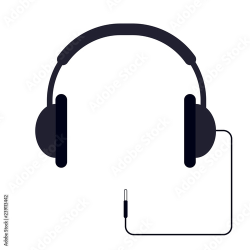 head phones with wire, dark icon, vector illustration