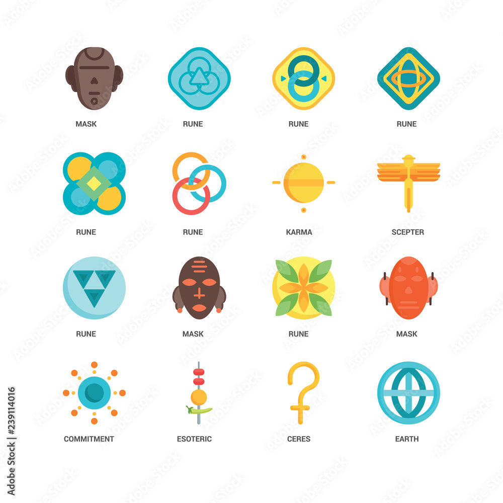 Simple Set of 16 Vector Icon. Contains such Icons as Earth, Ceres,  Esoteric, Commitment, Mask, Rune, Karma, undefined, undefined. Editable  Stroke pixel perfect Stock Vector | Adobe Stock