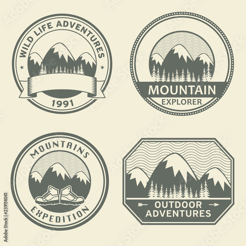 Mountain wild adventure signs or stamps