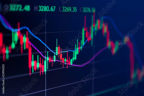 stock market chart data on LED digital display. Technical analysis