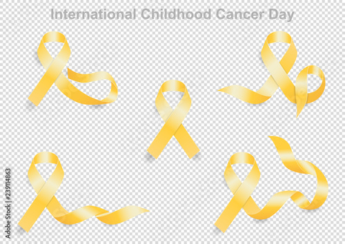 International Childhood Cancer Day. 15 February. Childhood Cancer Yellow (golden) Ribbon.