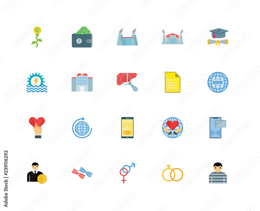 Set Of 20 icons such as Prisoner, Marriage, Equality, Dna, Busin