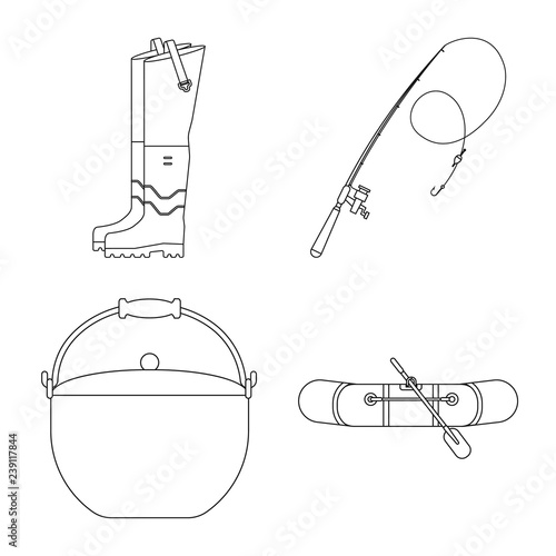 Vector design of fish and fishing icon. Set of fish and equipment vector icon for stock.