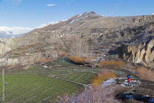 Landscape of Muktinath village in lower Mustang District, Nepal photo