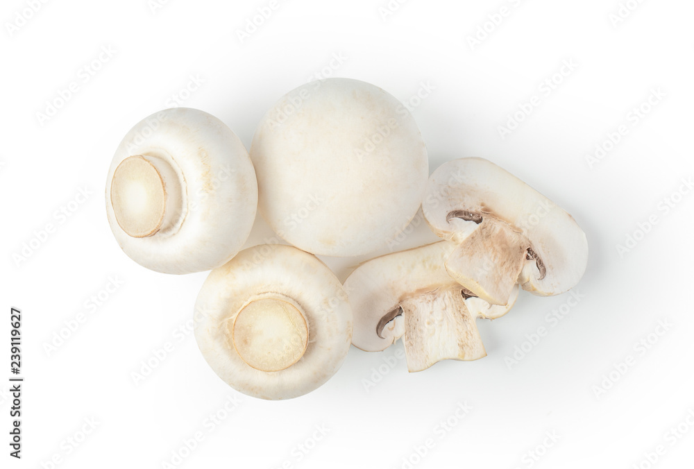 Mushroom champignon isolated on white background.top view Mushroom champignon isolated on white background.top view