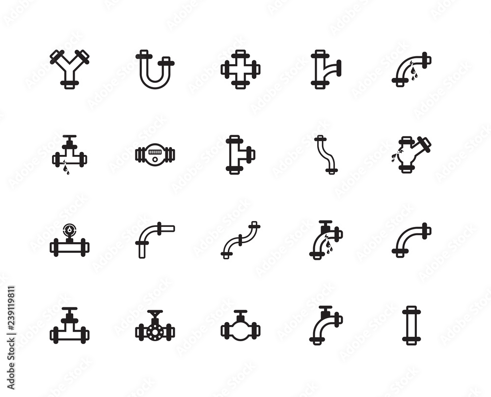 Simple Set of 20 Vector Icon. Contains such Icons as Pipes, Pipes. Editable Stroke pixel perfect