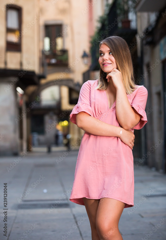 Girl walking in Barcelona streets