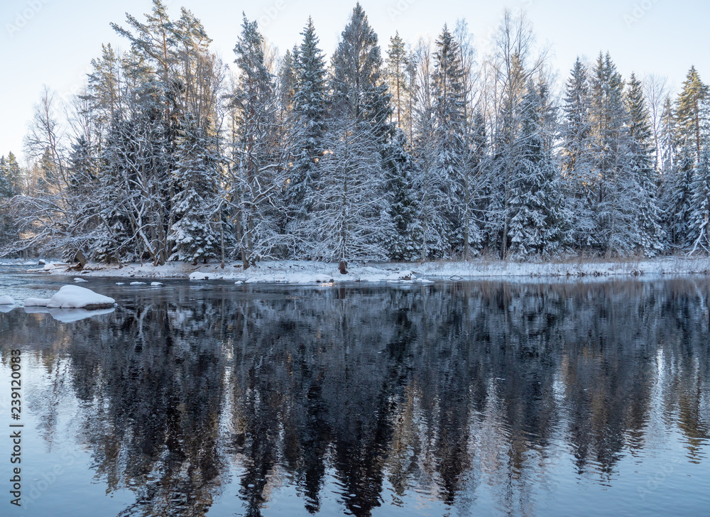 Obraz premium River in winter. Farnebofjarden national park in Sweden.