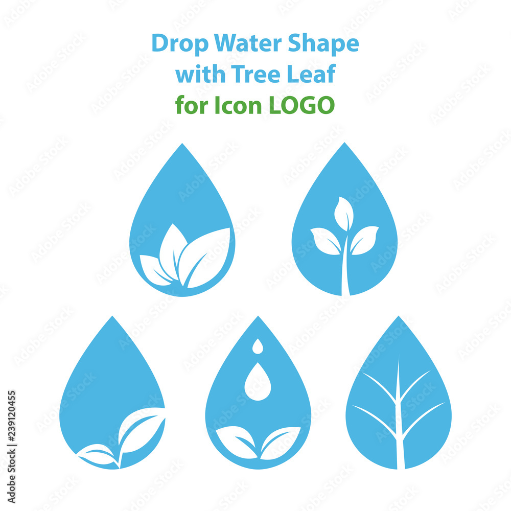 Drop water shape with tree leaf, Hydroponics icon LOGO Concept, flat design vector isolated white background. Drop water shape with tree leaf, Hydroponics icon LOGO Concept, flat design vector isolated white background.