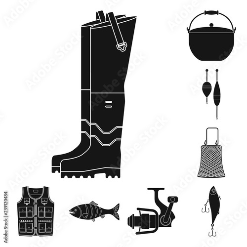 Isolated object of fish and fishing sign. Set of fish and equipment vector icon for stock.