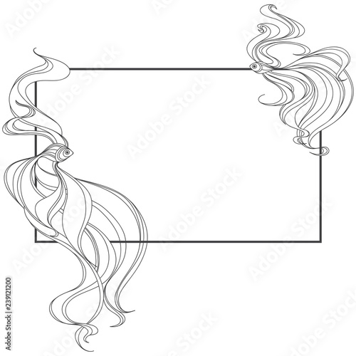 Marine rectangular frame with fishes. Vector illustration on white background with space for text. Can be used creating card or invitation card.