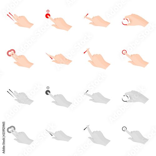 Isolated object of touchscreen and hand sign. Collection of touchscreen and touch stock symbol for web.