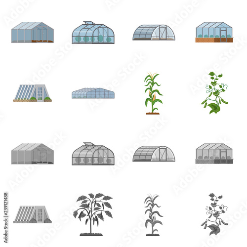 Vector design of greenhouse and plant sign. Set of greenhouse and garden stock vector illustration.