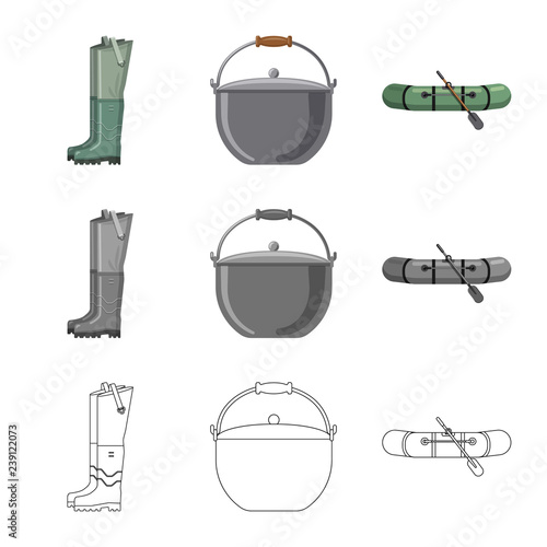 Vector illustration of fish and fishing sign. Collection of fish and equipment stock symbol for web.