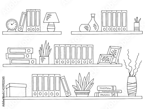 Shelves set graphic black white isolated office sketch illustration vector