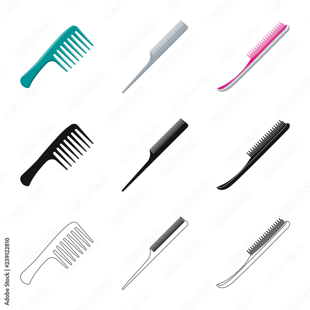 Fototapeta premium Isolated object of brush and hair logo. Collection of brush and hairbrush stock vector illustration.