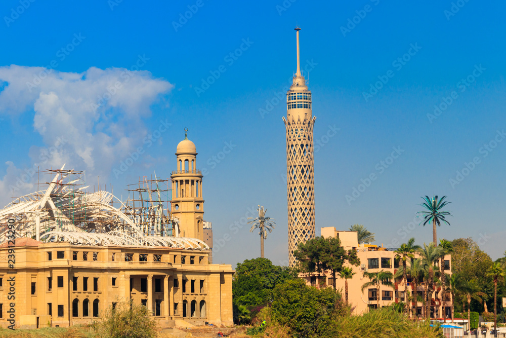 View of the tall TV tower in Cairo, Egypt