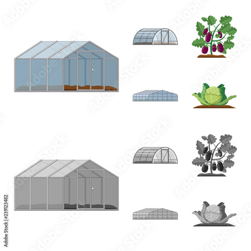 Vector design of greenhouse and plant icon. Set of greenhouse and garden stock symbol for web.