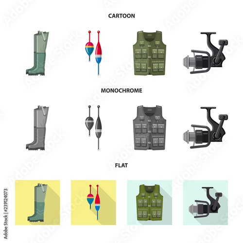Vector illustration of fish and fishing sign. Collection of fish and equipment stock vector illustration.