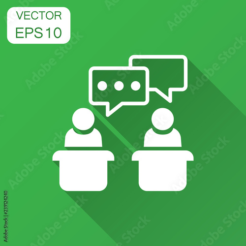 Politic debate icon in flat style. Presidential debates vector illustration with long shadow. Businessman discussion business concept.
