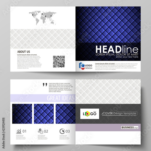 Business templates for square design bi fold brochure, magazine, flyer. Leaflet cover, abstract vector layout. Shiny fabric, rippled texture, white or blue color silk, vintage style background