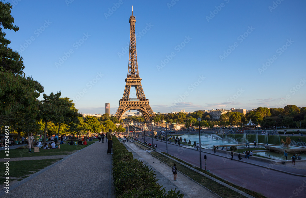 PARIS, FRANCE, SEPTEMBER 7, 2018 - View of Eiffel Tower from Trocadero in Paris, France.