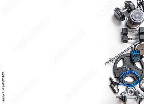 Sports equipment on a white background. Top view. Motivation
