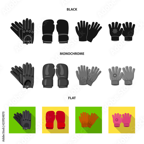 Vector design of glove and winter sign. Collection of glove and equipment stock vector illustration.