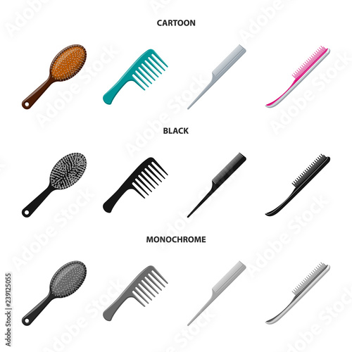Isolated object of brush and hair icon. Collection of brush and hairbrush stock vector illustration.