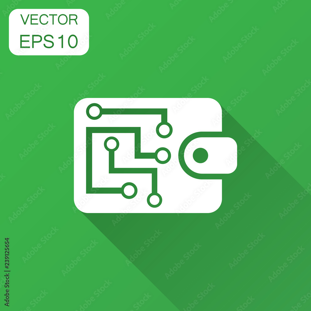 Digital wallet icon in flat style. Crypto bag vector illustration with long shadow. Online finance, e-commerce business concept. Digital wallet icon in flat style. Crypto bag vector illustration with long shadow. Online finance, e-commerce business concept.