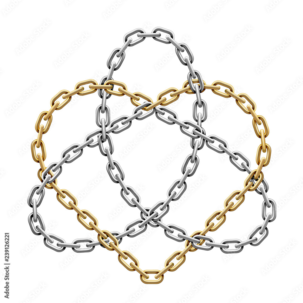 Triquetra with heart made of intersected chains. Trinity love symbol. Vector illustration. Triquetra with heart made of intersected chains. Trinity love symbol. Vector illustration.