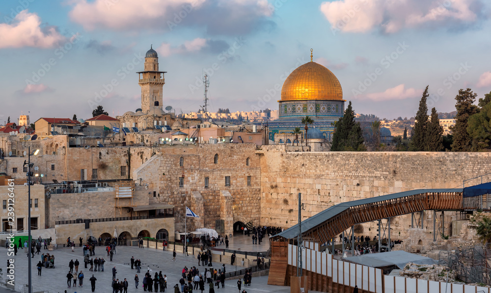 View of  the old city of Jerusalem, including the Western Wall, Jerusalem, Israel.