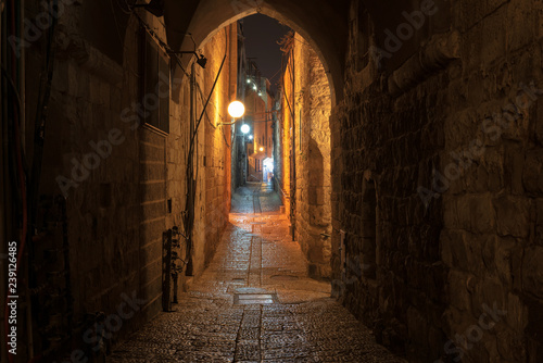 Night street in the Jerusalem old city , Israel.
