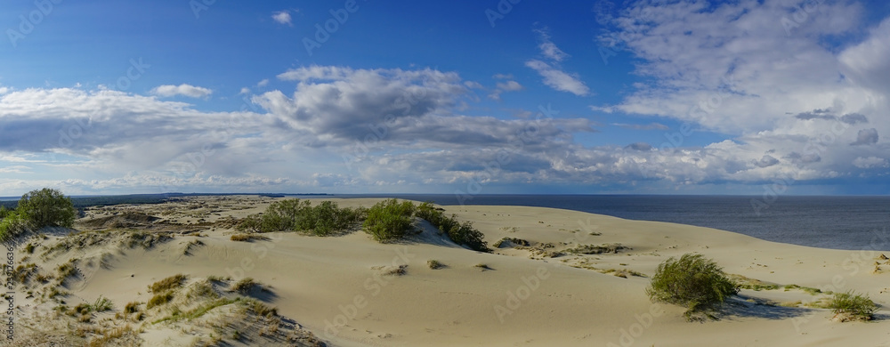 Sea landscape of the Baltic sea with coastal sand dunes of the Curonian spit.