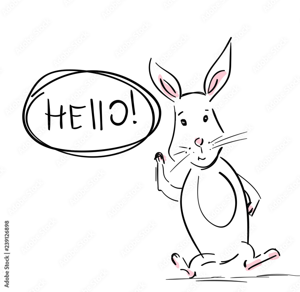 Hare. Cool rabbit with talk bubble and hand drawn speech Hare. Cool rabbit with talk bubble and hand drawn speech