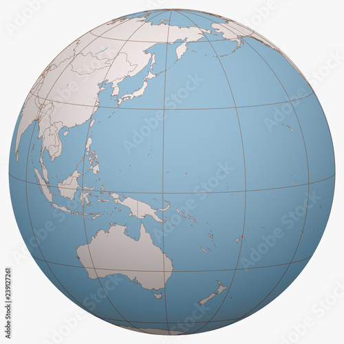 Micronesia on the globe. Earth hemisphere centered at the location of the Federated States of Micronesia (FSM). Micronesia map.