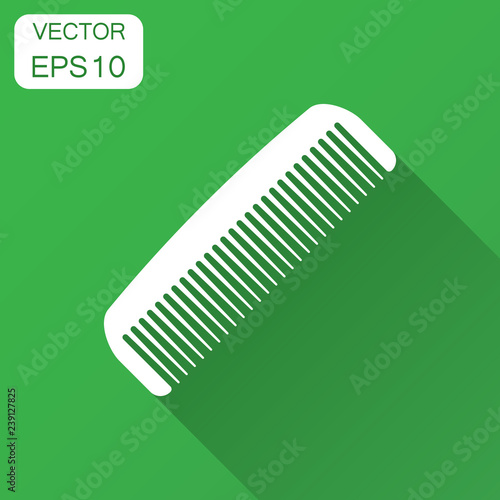 Hair brush icon in flat style. Comb accessory vector illustration with long shadow. Hairbrush business concept.