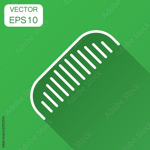 Hair brush icon in flat style. Comb accessory vector illustration with long shadow. Hairbrush business concept.
