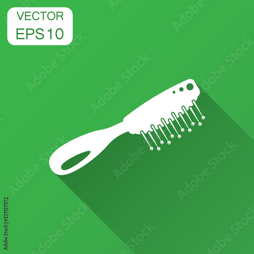 Hair brush icon in flat style. Comb accessory vector illustration with long shadow. Hairbrush business concept.