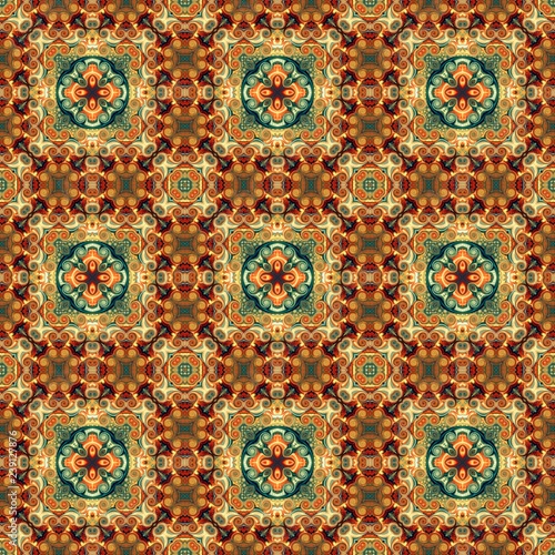 Seamless raster pattern in oriental style Flower psychedelic mosaic Pattern for wallpaper, backgrounds, decor for tapestries, carpet.