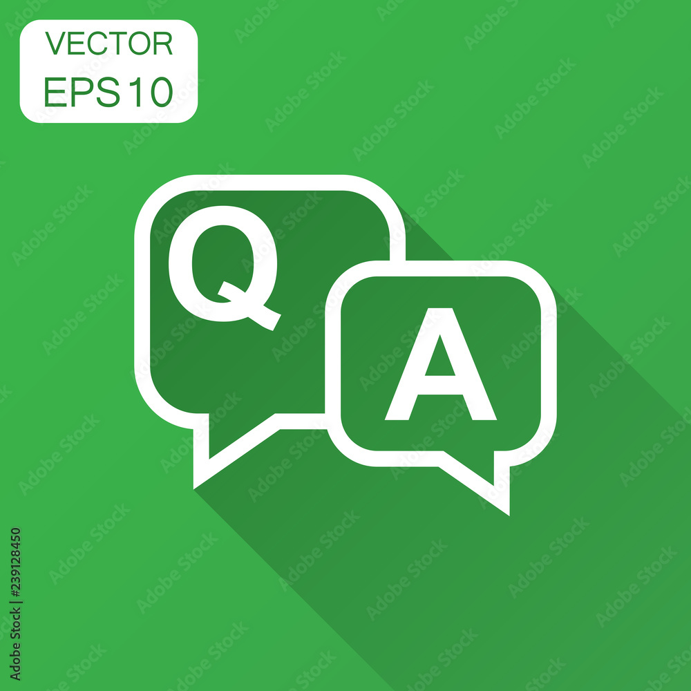 Question and answer icon in flat style. Discussion speech bubble vector illustration with long shadow. Question, answer business concept.