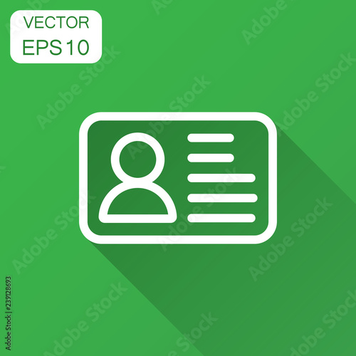 Id card icon in flat style. Identity badge vector illustration with long shadow. Access cardholder people business concept.