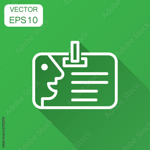 Id card icon in flat style. Identity badge vector illustration with long shadow. Access cardholder people business concept.